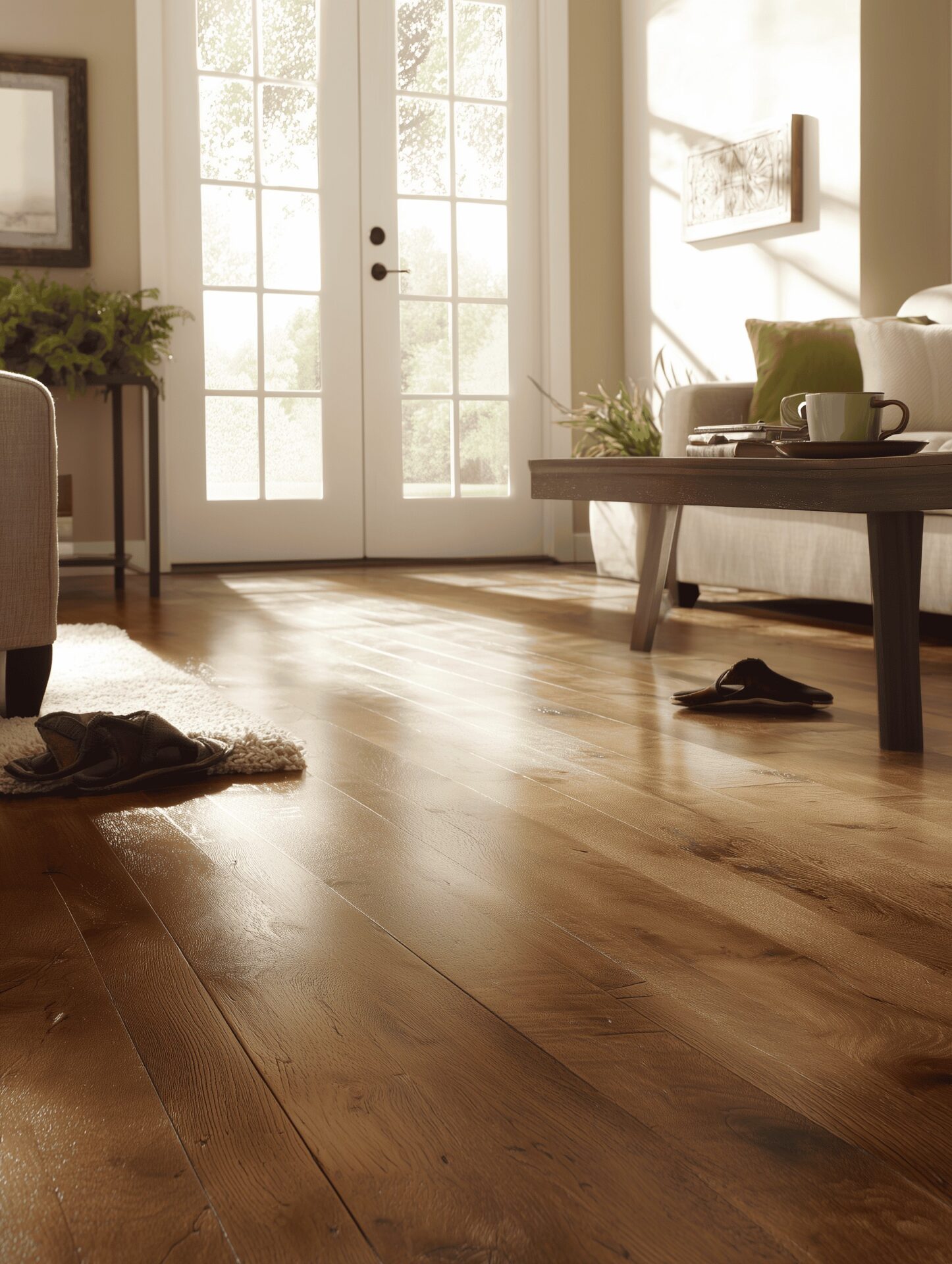 Beautiful hardwood floors in bright living room