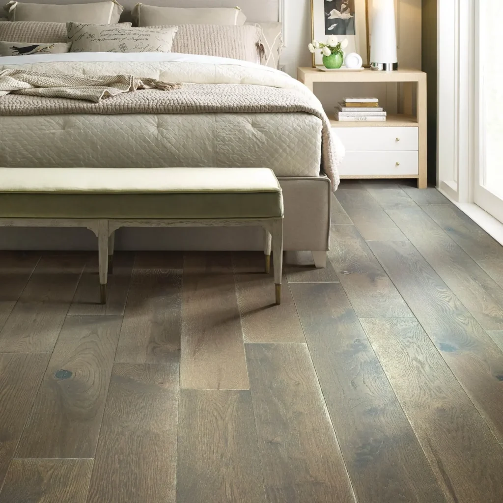 Wide plank engineered hardwood in bedroom