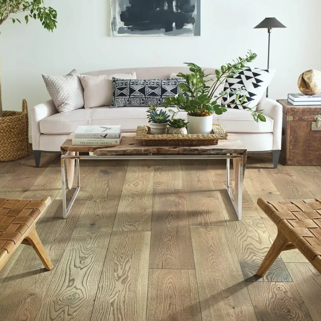 Natural hardwood in cozy living room