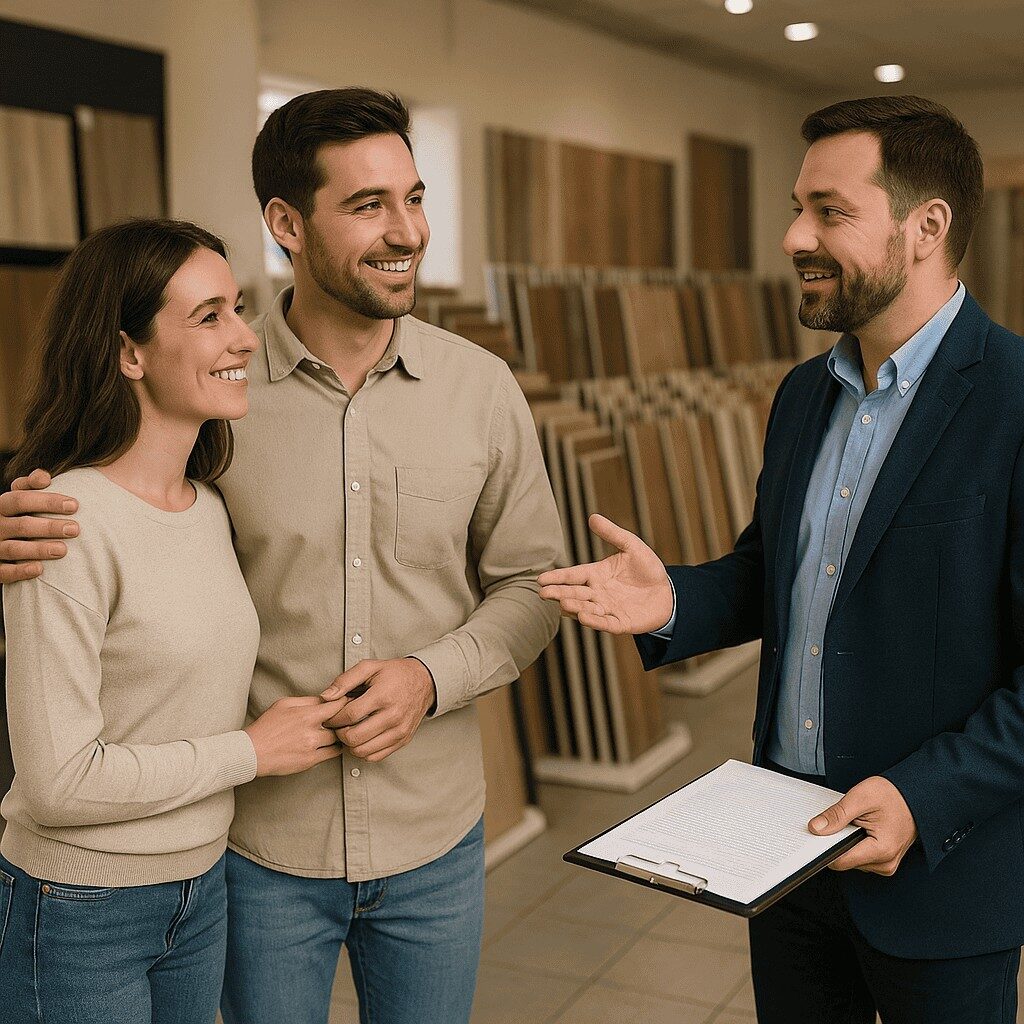 Couple purchasing flooring in store